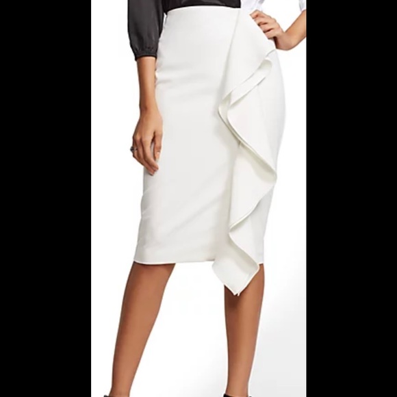 7th Avenue Design Studio New York & Company Dresses & Skirts - Ivory Ruffled Pencil Style Skirt